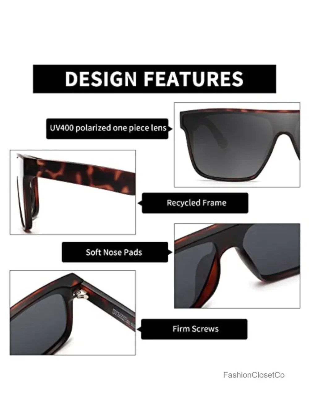 Oversized Square Polarized Sunglasses for Women Men, UV400 Protection
